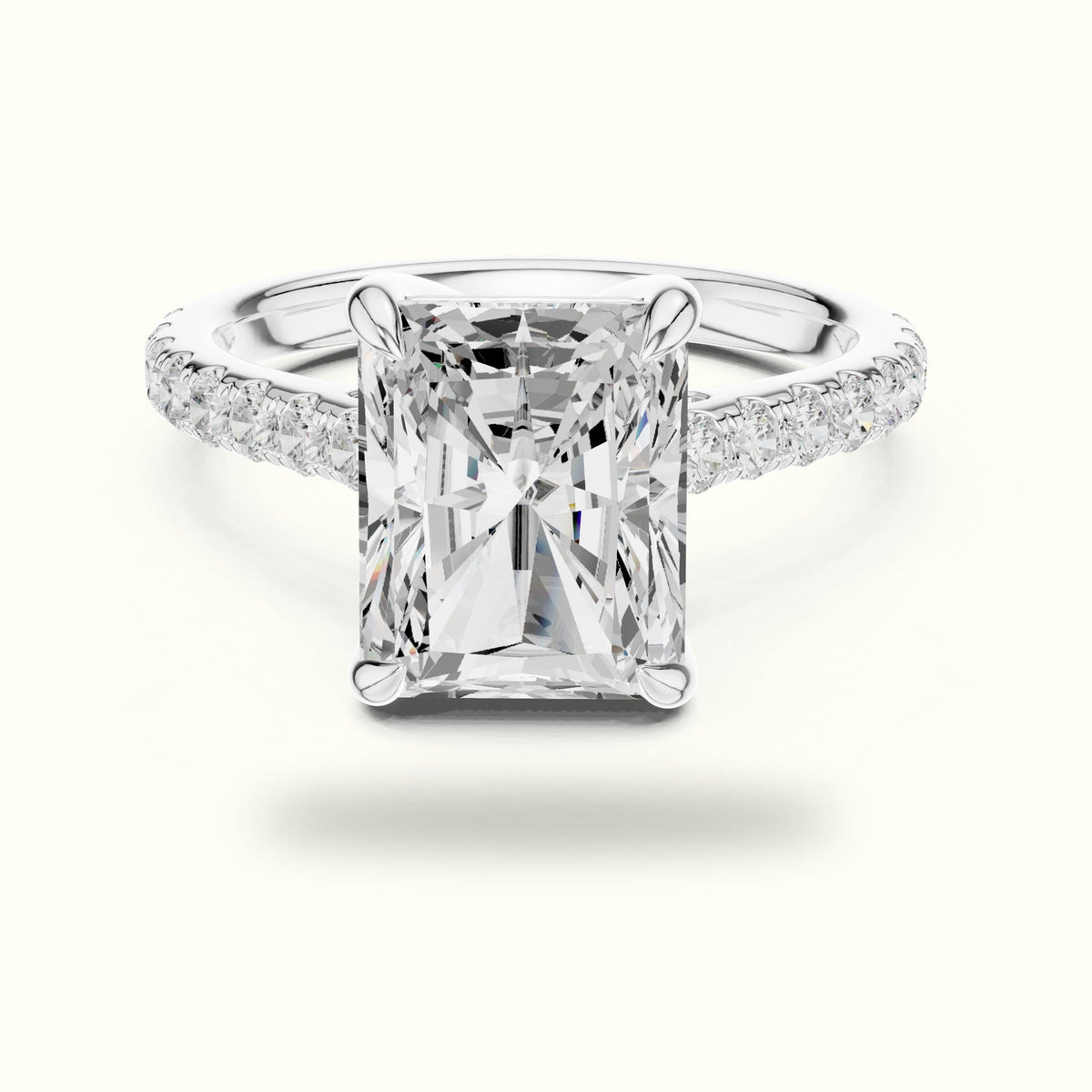 Radiant Basket with Hidden Halo Lab-Grown Diamond Solitaire Ring — White gold, front view | Crystal N Cuts