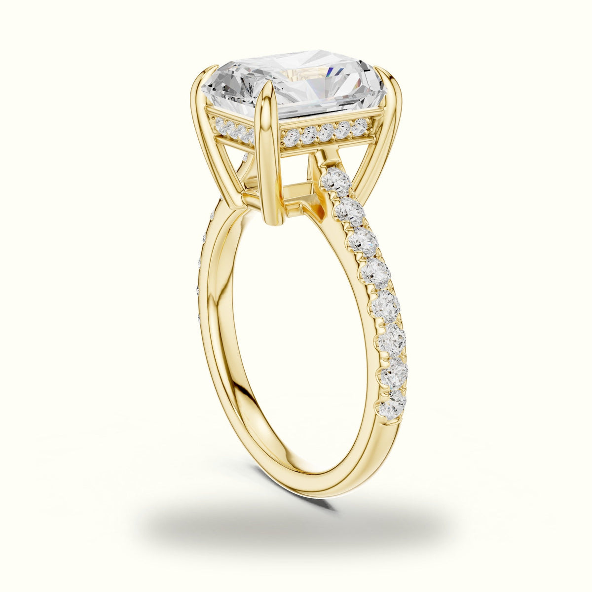 Radiant Basket with Hidden Halo Lab-Grown Diamond Solitaire Ring — Yellow gold, view 1 | Crystal N Cuts