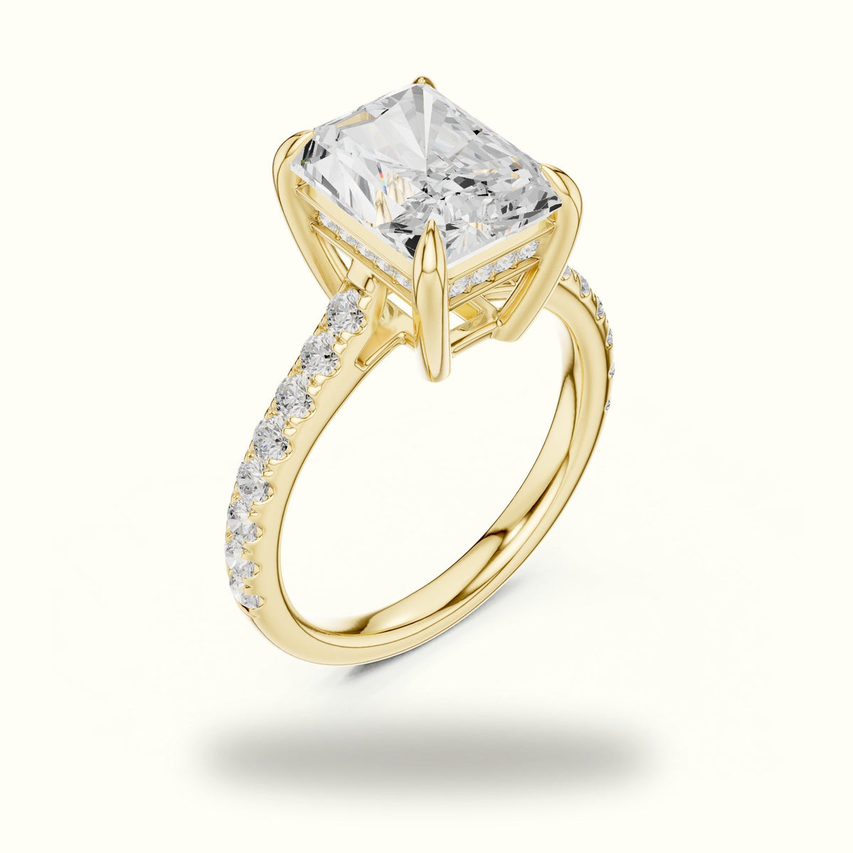 Radiant Basket with Hidden Halo Lab-Grown Diamond Solitaire Ring — Yellow gold, view 2 | Crystal N Cuts