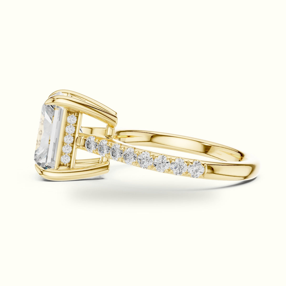 Radiant Basket with Hidden Halo Lab-Grown Diamond Solitaire Ring — Yellow gold, view 3 | Crystal N Cuts