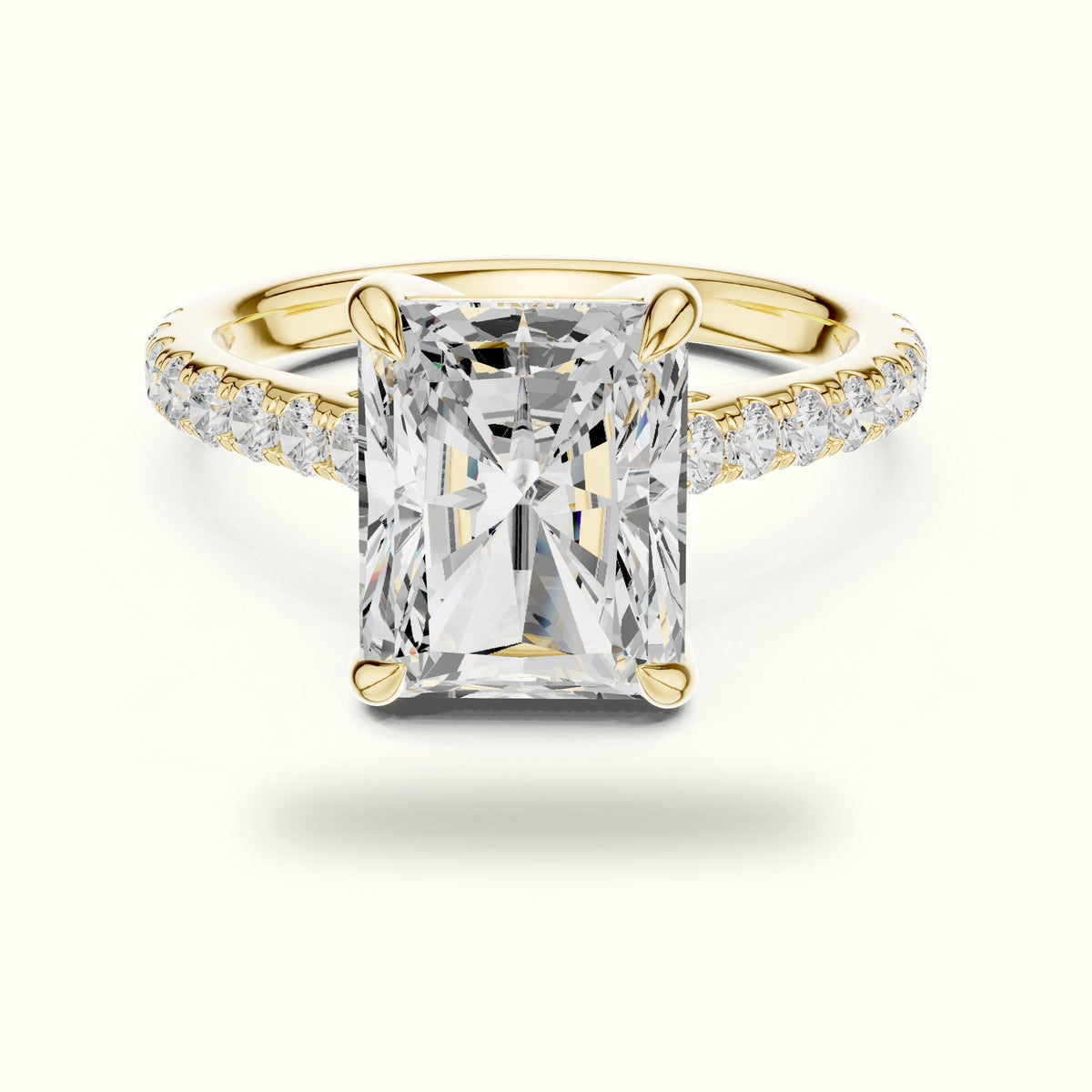 Radiant Basket with Hidden Halo Lab-Grown Diamond Solitaire Ring — Yellow gold, front view | Crystal N Cuts