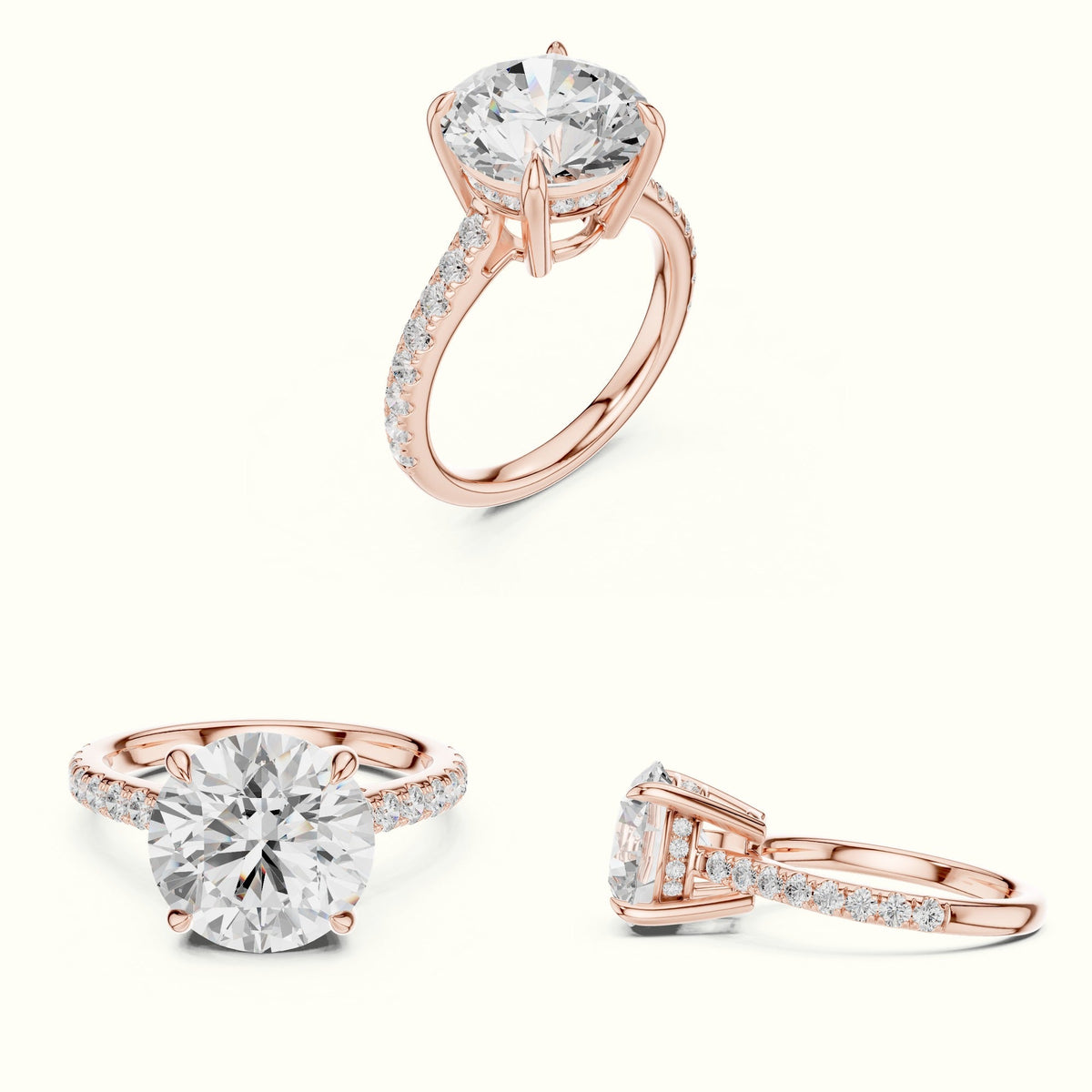 Round Basket with Hidden Halo Lab-Grown Diamond Solitaire Ring — Rose gold, on the hand | Crystal N Cuts