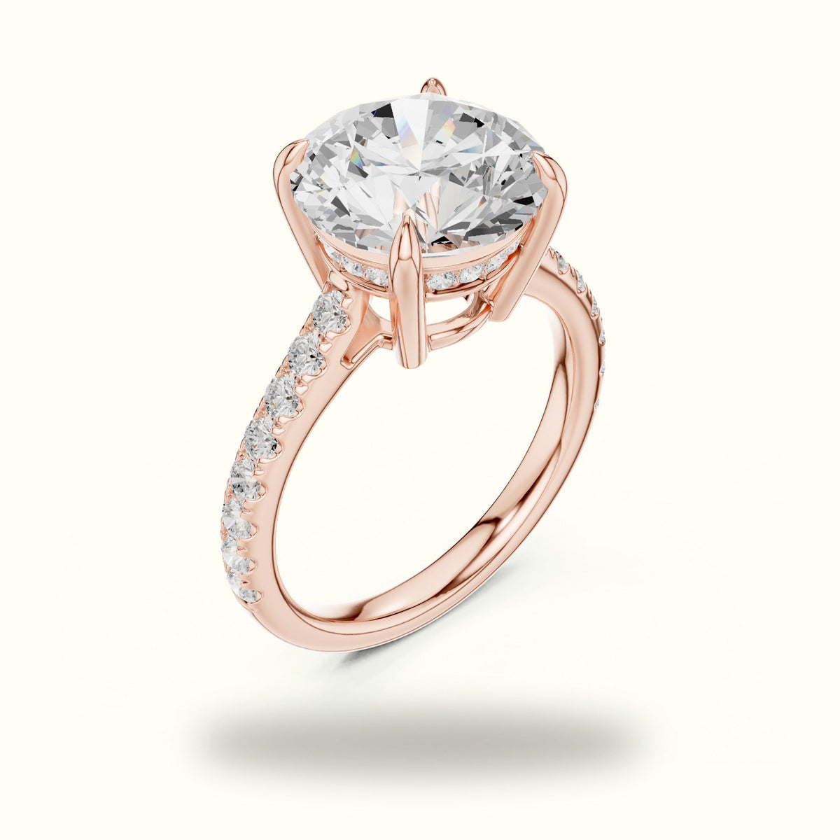 Round Basket with Hidden Halo Lab-Grown Diamond Solitaire Ring — Rose gold, view 2 | Crystal N Cuts