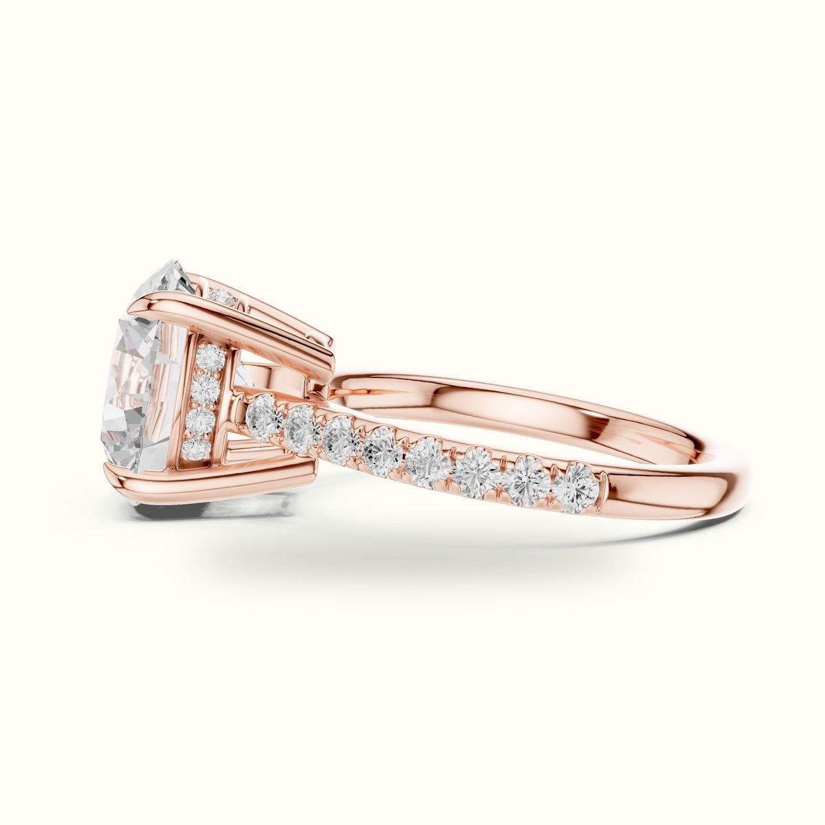 Round Basket with Hidden Halo Lab-Grown Diamond Solitaire Ring — Rose gold, view 3 | Crystal N Cuts
