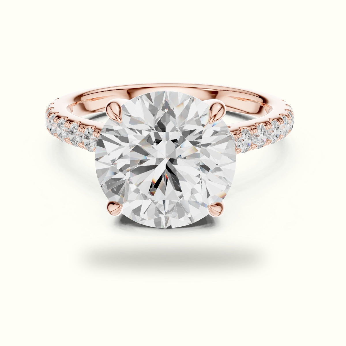 Round Basket with Hidden Halo Lab-Grown Diamond Solitaire Ring — Rose gold, front view | Crystal N Cuts