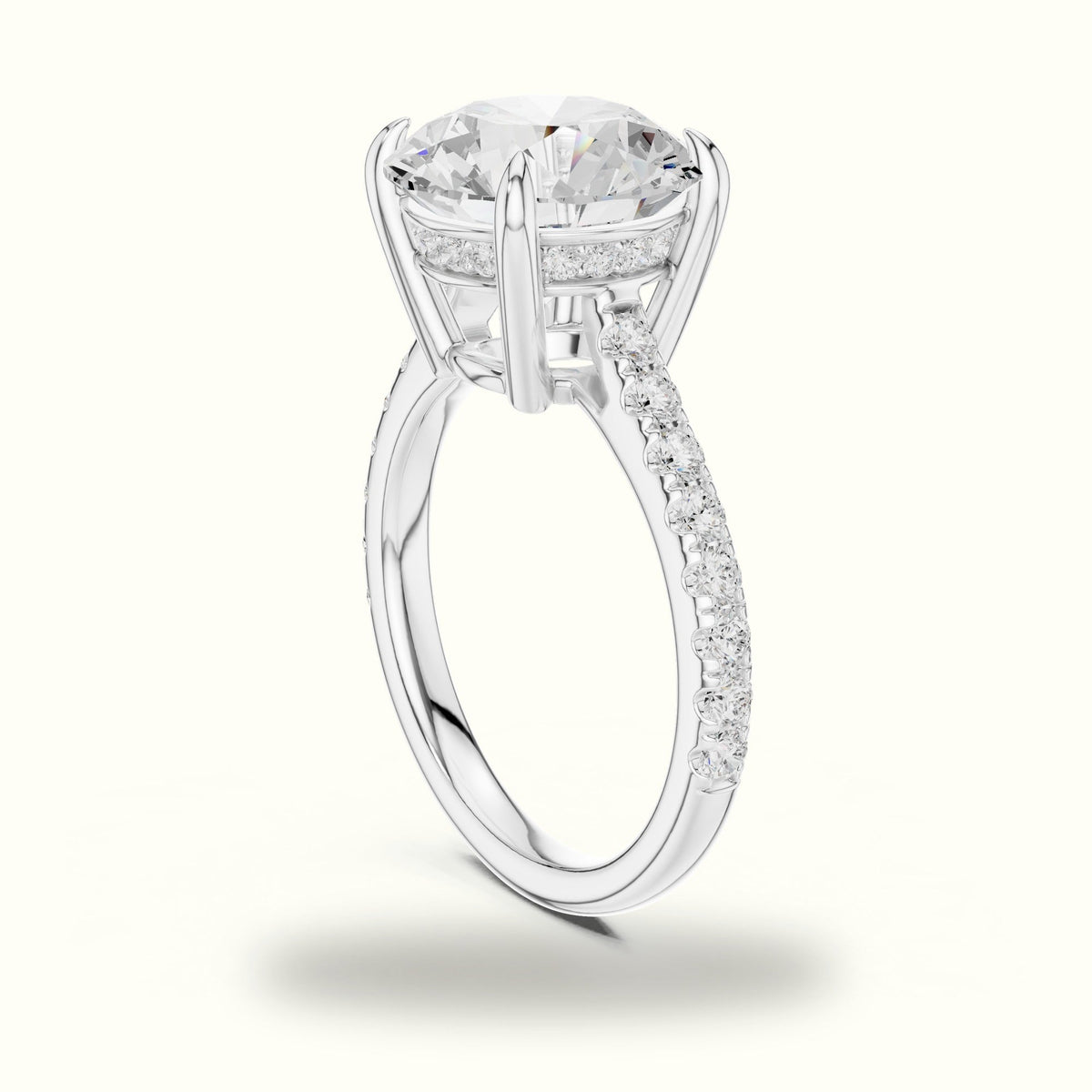 Round Basket with Hidden Halo Lab-Grown Diamond Solitaire Ring — White gold, view 1 | Crystal N Cuts