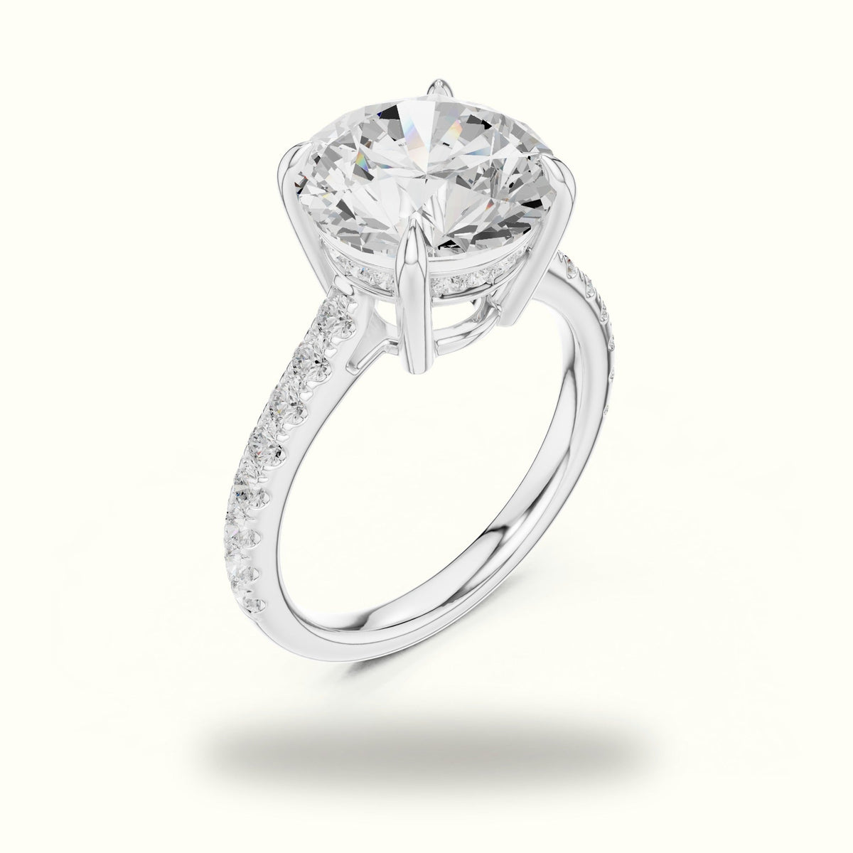 Round Basket with Hidden Halo Lab-Grown Diamond Solitaire Ring — White gold, view 2 | Crystal N Cuts