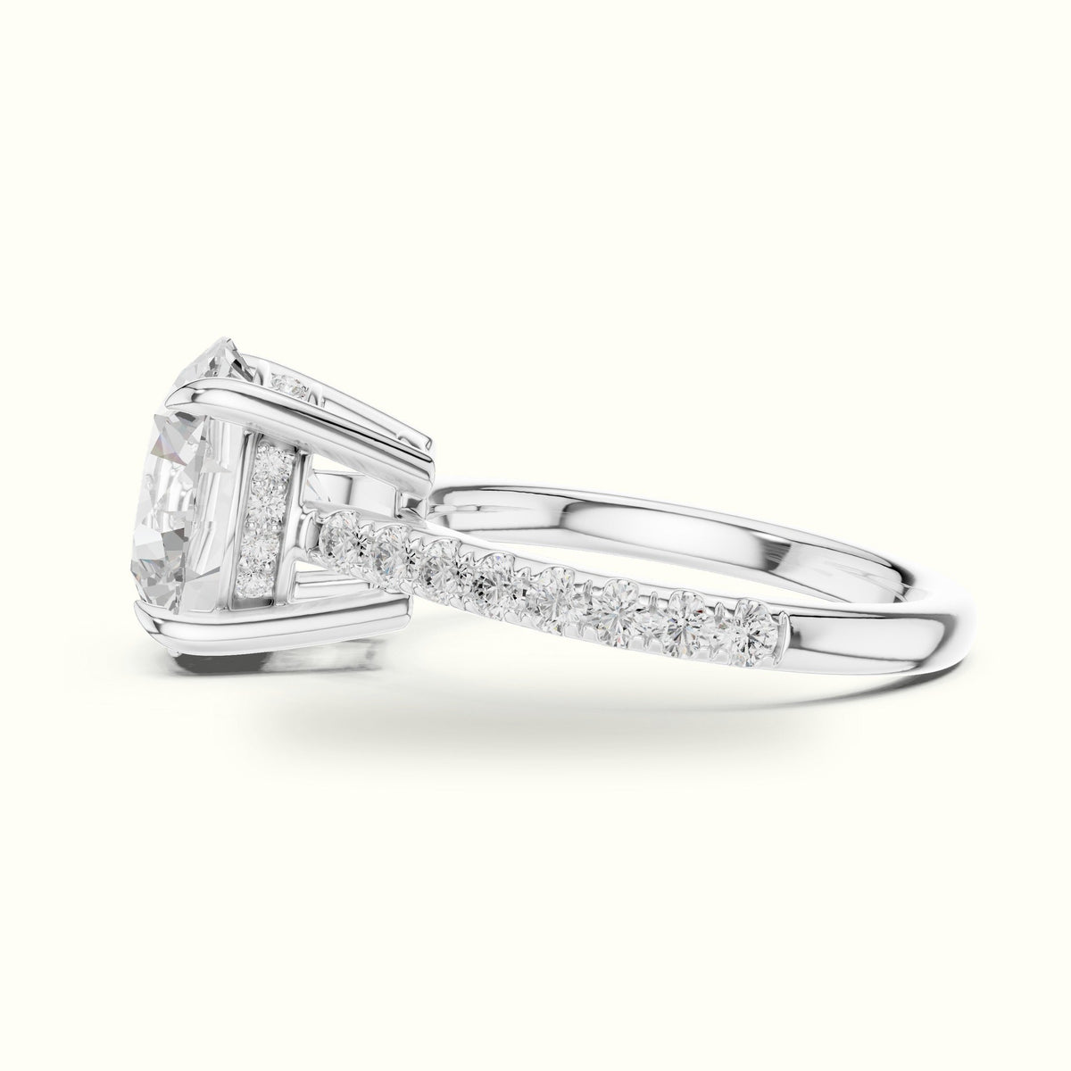 Round Basket with Hidden Halo Lab-Grown Diamond Solitaire Ring — White gold, view 3 | Crystal N Cuts