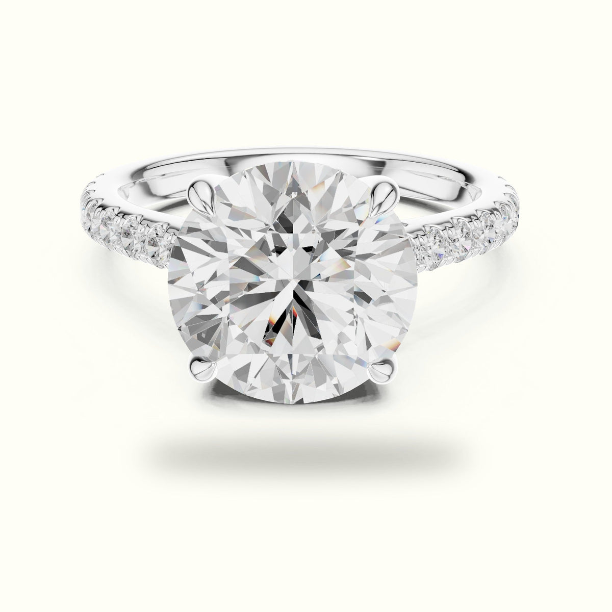 Round Basket with Hidden Halo Lab-Grown Diamond Solitaire Ring — White gold, front view | Crystal N Cuts