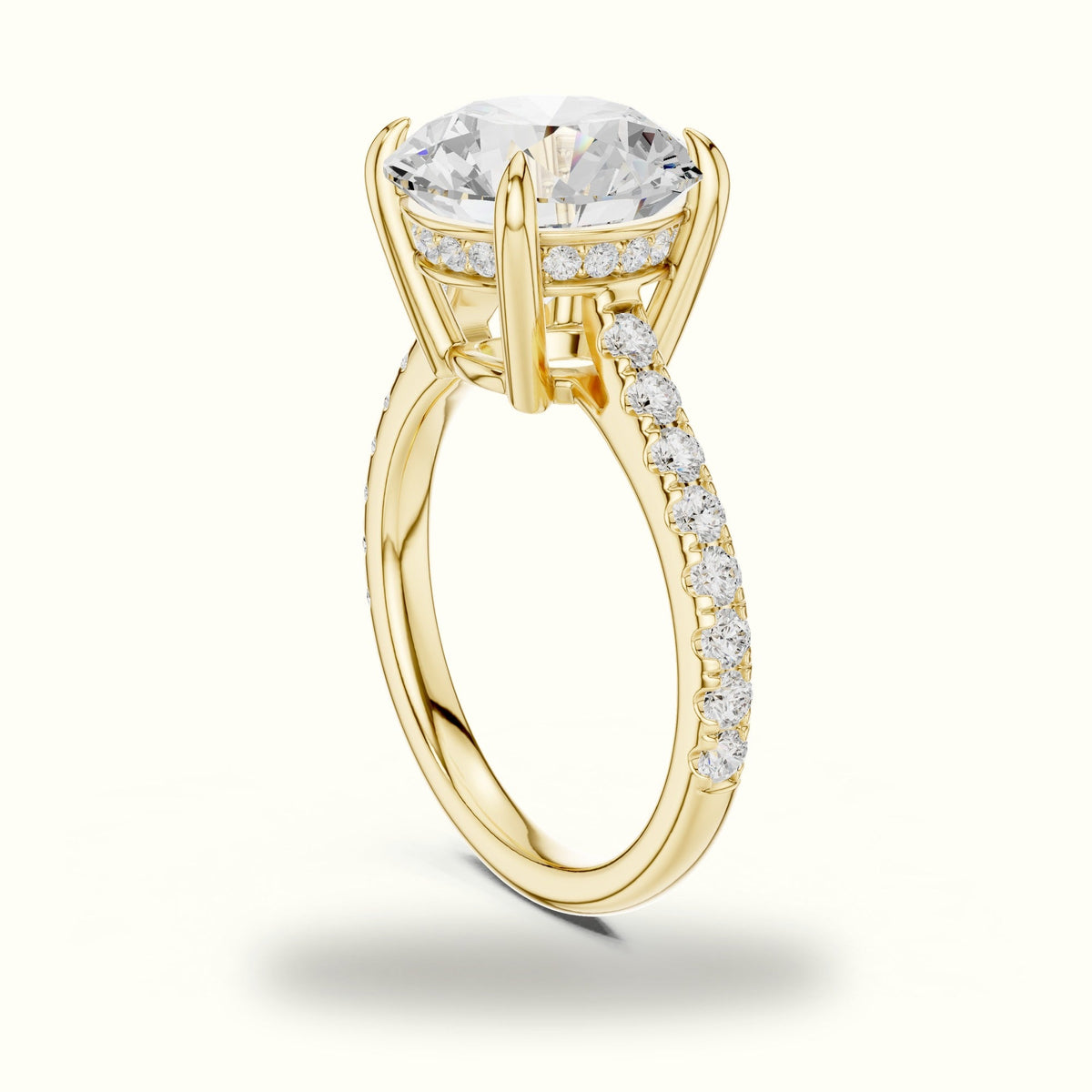Round Basket with Hidden Halo Lab-Grown Diamond Solitaire Ring — Yellow gold, view 1 | Crystal N Cuts