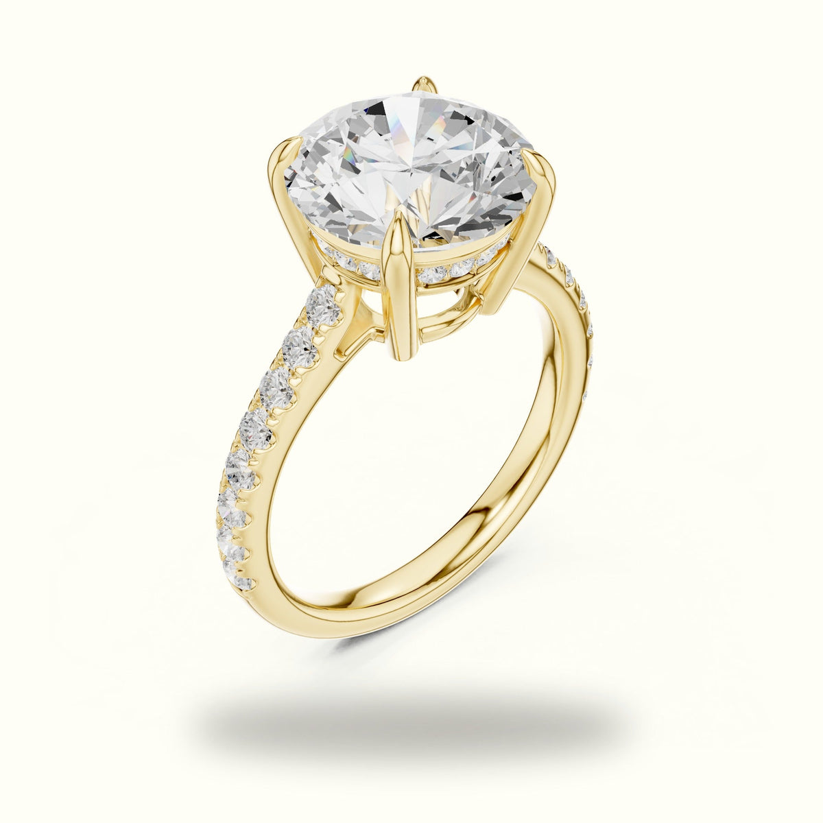Round Basket with Hidden Halo Lab-Grown Diamond Solitaire Ring — Yellow gold, view 2 | Crystal N Cuts