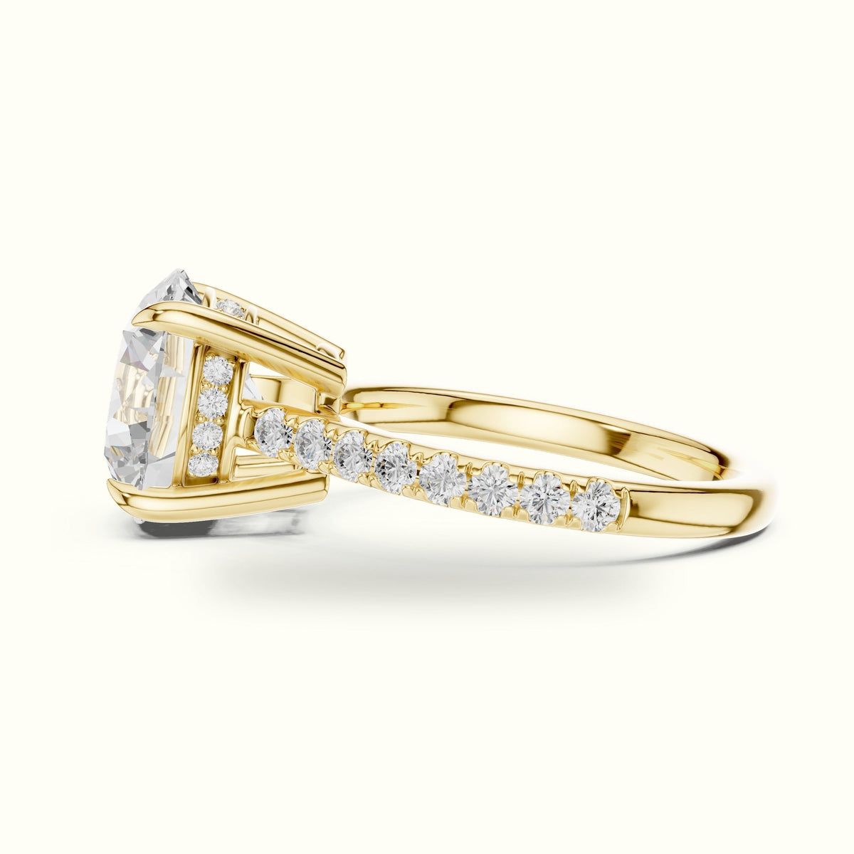 Round Basket with Hidden Halo Lab-Grown Diamond Solitaire Ring — Yellow gold, view 3 | Crystal N Cuts