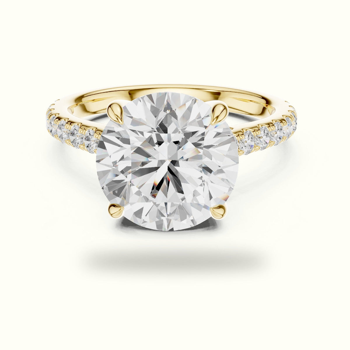 Round Basket with Hidden Halo Lab-Grown Diamond Solitaire Ring — Yellow gold, front view | Crystal N Cuts