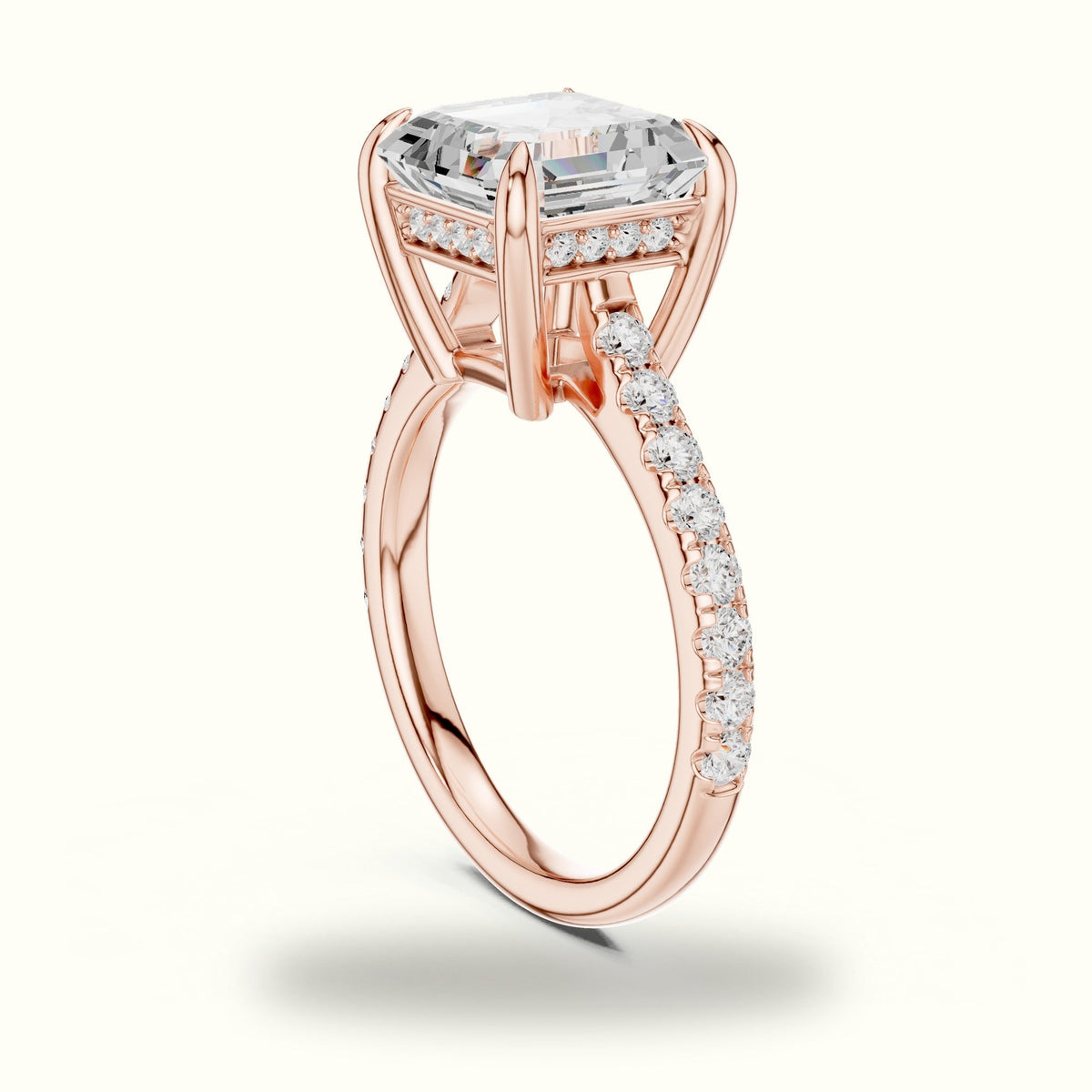 Asscher Basket with Hidden Halo Lab-Grown Diamond Solitaire Ring — Rose gold, view 1 | Crystal N Cuts