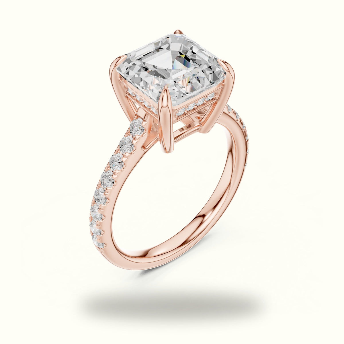 Asscher Basket with Hidden Halo Lab-Grown Diamond Solitaire Ring — Rose gold, view 2 | Crystal N Cuts
