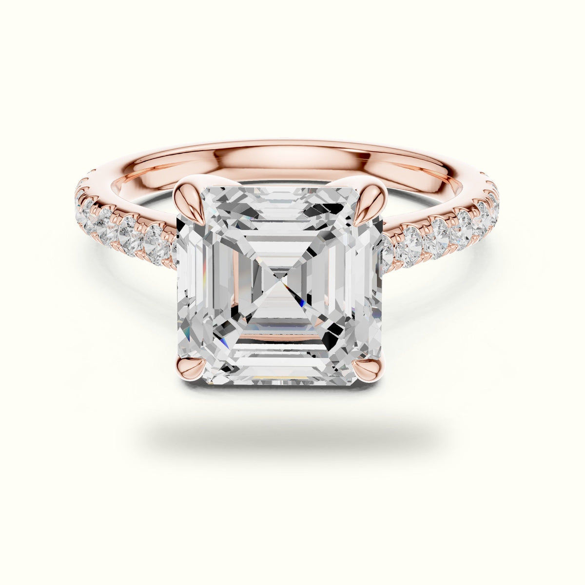 Asscher Basket with Hidden Halo Lab-Grown Diamond Solitaire Ring — Rose gold, front view | Crystal N Cuts