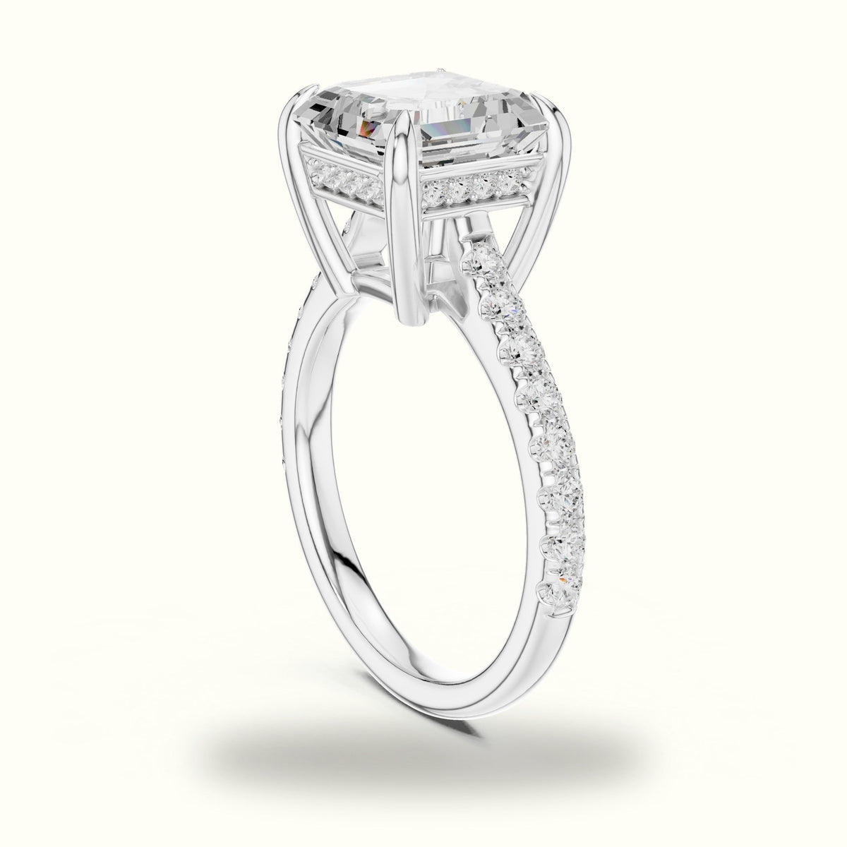 Asscher Basket with Hidden Halo Lab-Grown Diamond Solitaire Ring — White gold, view 1 | Crystal N Cuts