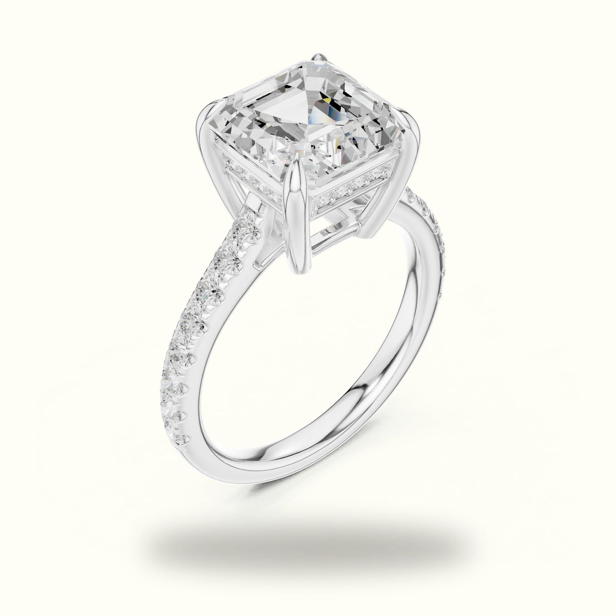 Asscher Basket with Hidden Halo Lab-Grown Diamond Solitaire Ring — White gold, view 2 | Crystal N Cuts
