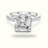 Asscher Basket with Hidden Halo Lab-Grown Diamond Solitaire Ring