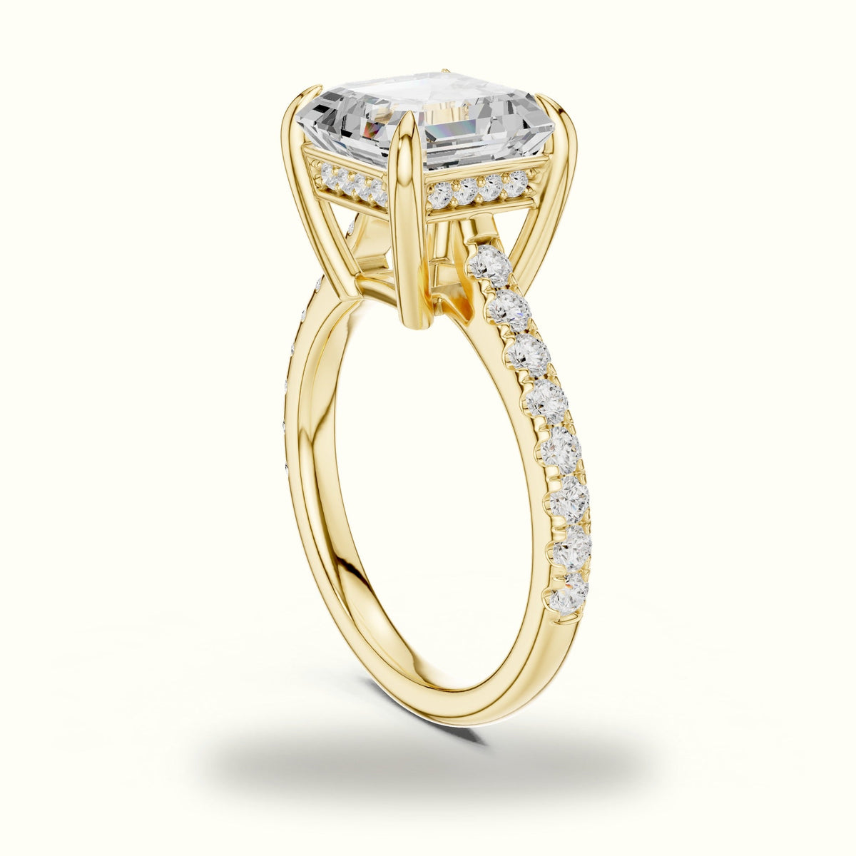 Asscher Basket with Hidden Halo Lab-Grown Diamond Solitaire Ring — Yellow gold, view 1 | Crystal N Cuts