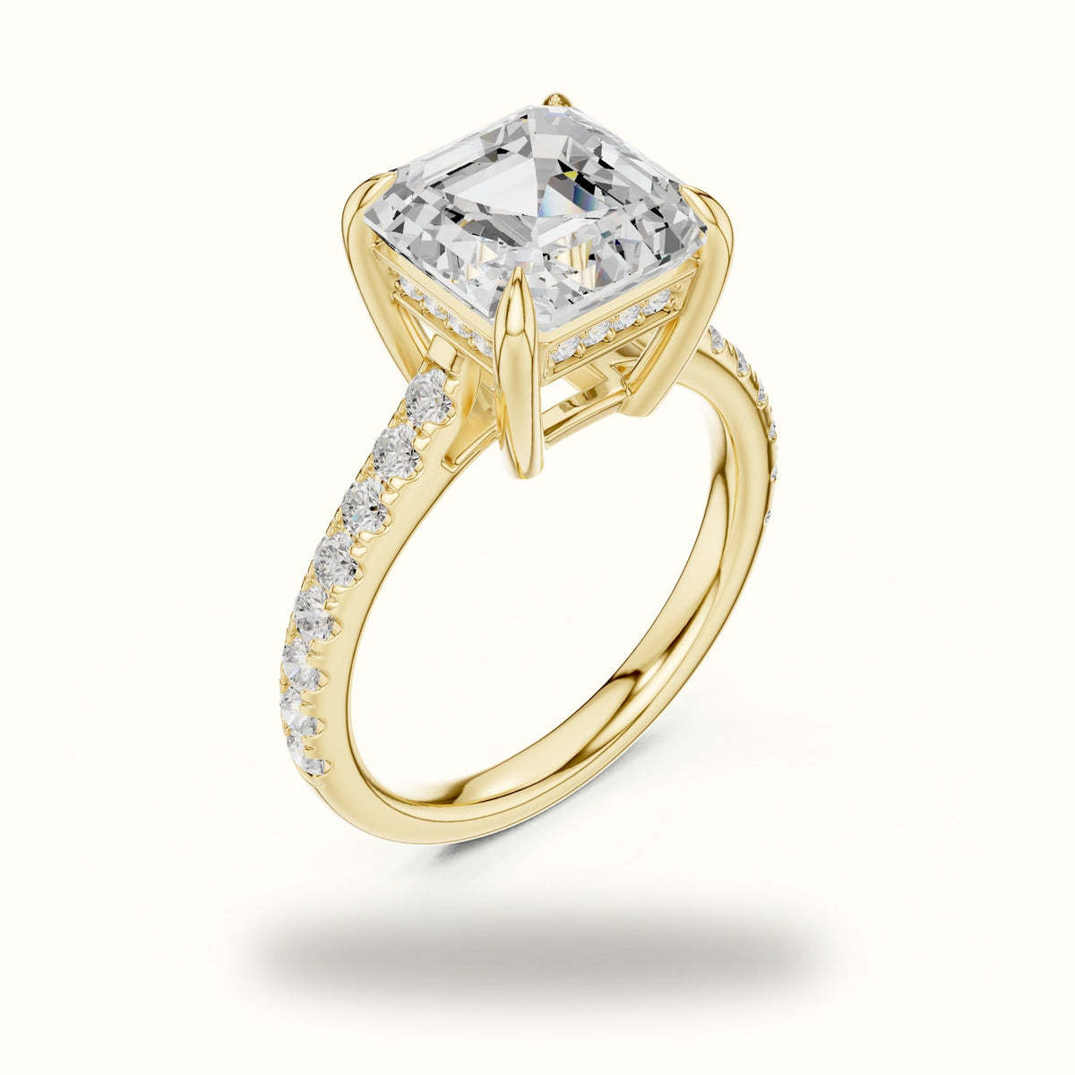 Asscher Basket with Hidden Halo Lab-Grown Diamond Solitaire Ring — Yellow gold, view 2 | Crystal N Cuts
