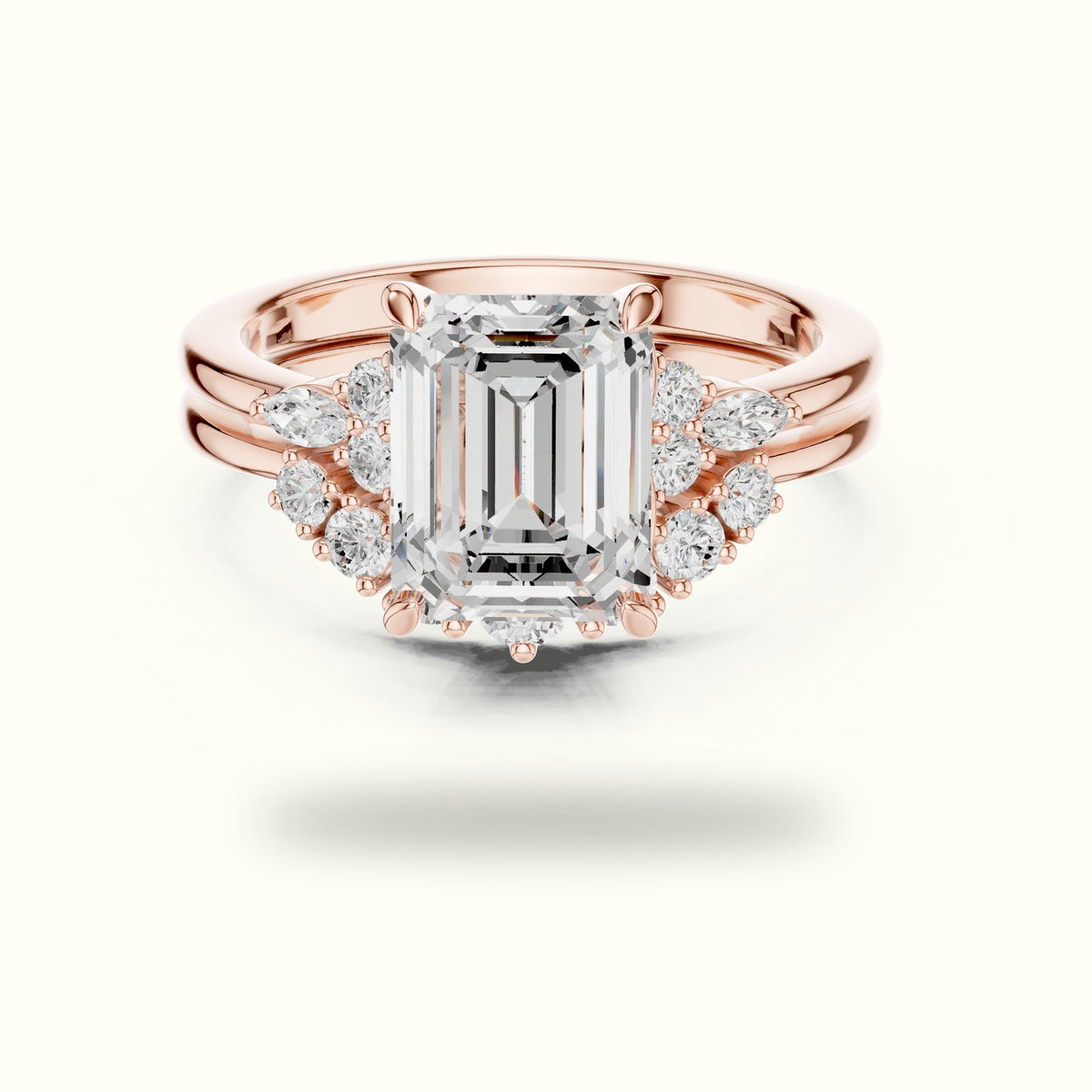 Emerald Cut Lab-Grown Diamond Basket Solitaire Ring — Rose gold, front view | Crystal N Cuts