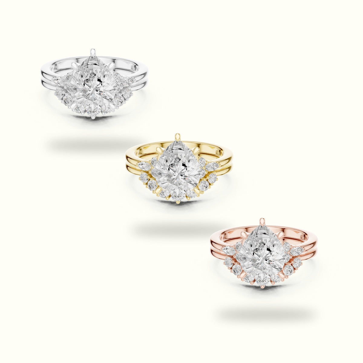 Pear Lab-Grown Diamond Solitaire Ring with Band — Rose gold, front view | Crystal N Cuts