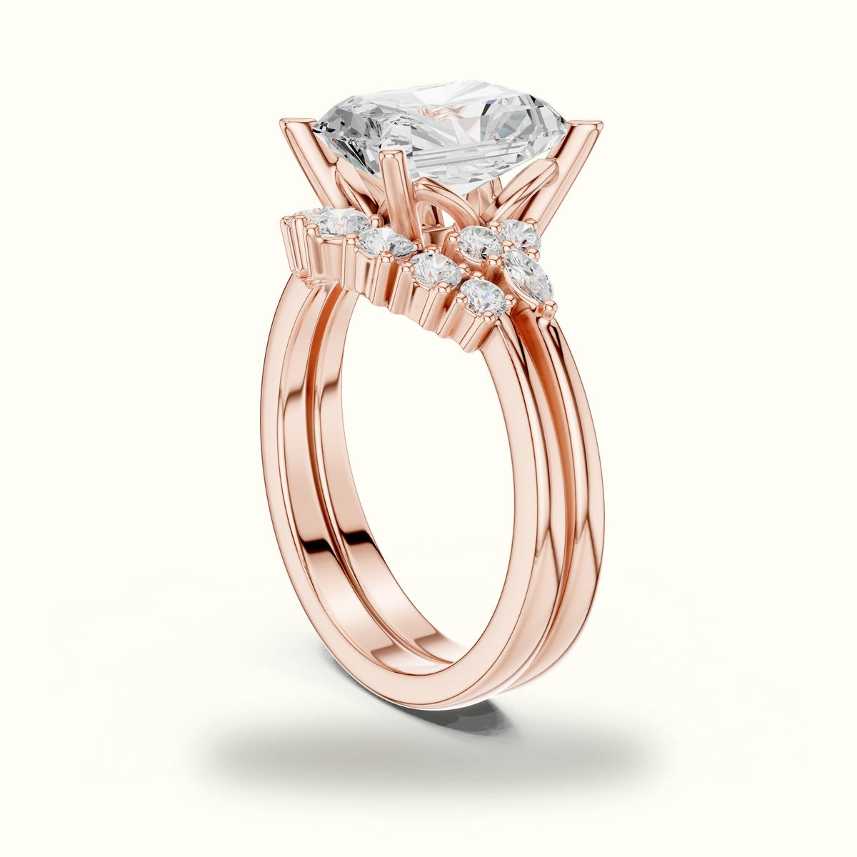 Radiant Lab-Grown Diamond Solitaire Ring with Band — Rose gold, view 1 | Crystal N Cuts