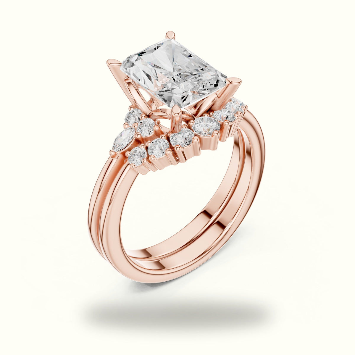 Radiant Lab-Grown Diamond Solitaire Ring with Band — Rose gold, view 2 | Crystal N Cuts