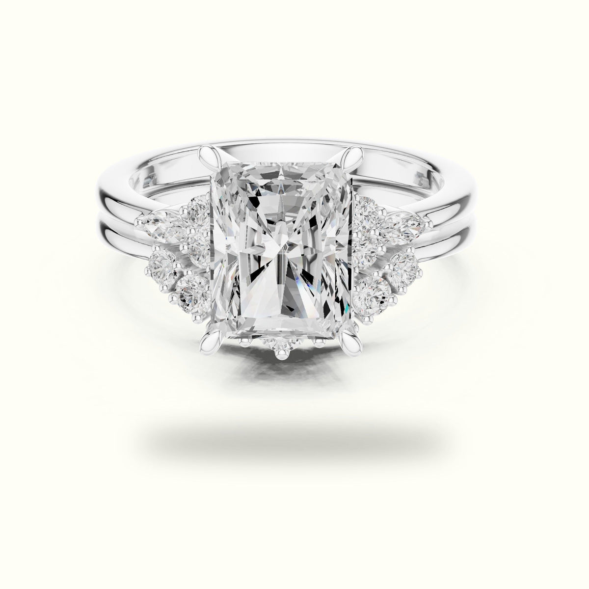 Radiant Lab-Grown Diamond Solitaire Ring with Band — White gold, front view | Crystal N Cuts