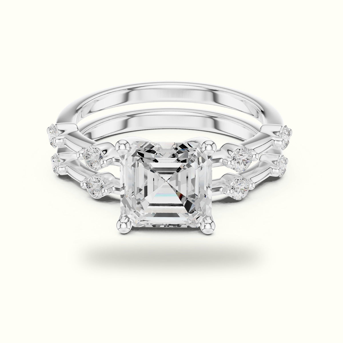 Asscher Lab-Grown Diamond Solitaire Ring — White gold, front view | Crystal N Cuts