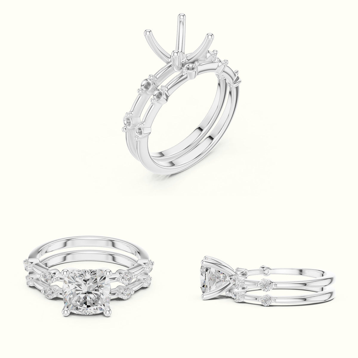 Cushion Lab-Grown Diamond Solitaire Ring — White gold, on the hand | Crystal N Cuts