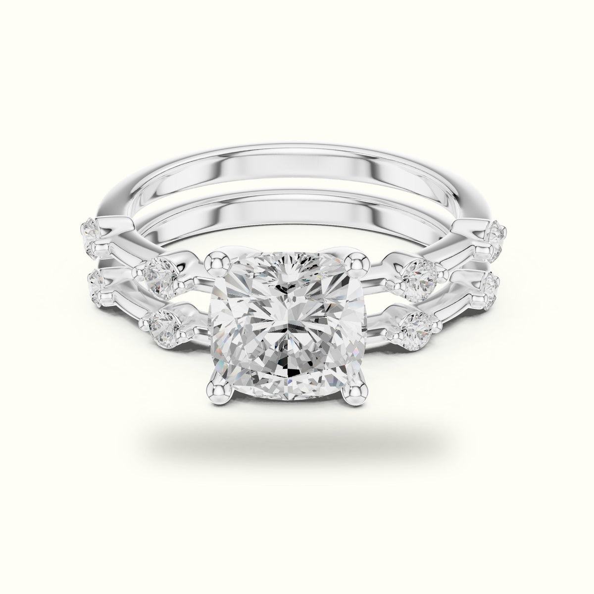 Cushion Lab-Grown Diamond Solitaire Ring — White gold, front view | Crystal N Cuts
