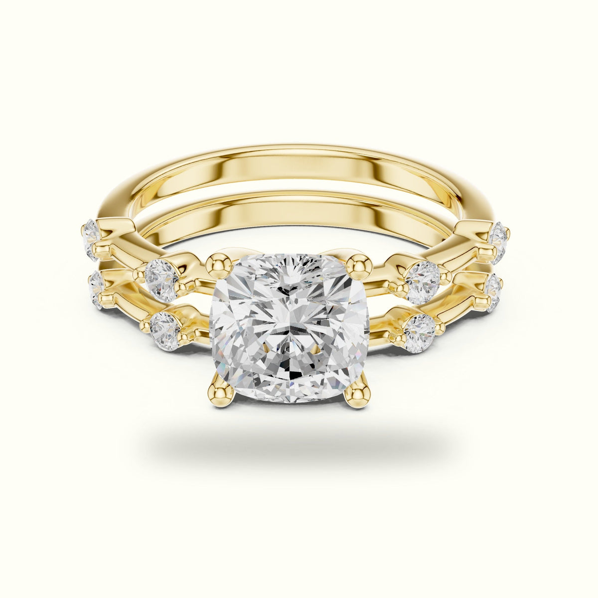 Cushion Lab-Grown Diamond Solitaire Ring — Yellow gold, front view | Crystal N Cuts