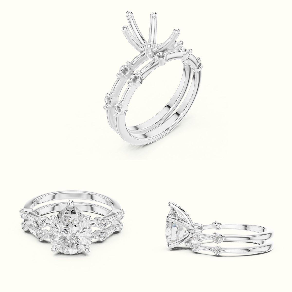Pear Lab-Grown Diamond Solitaire Ring with lab-grown diamond Band — White gold, on the hand | Crystal N Cuts