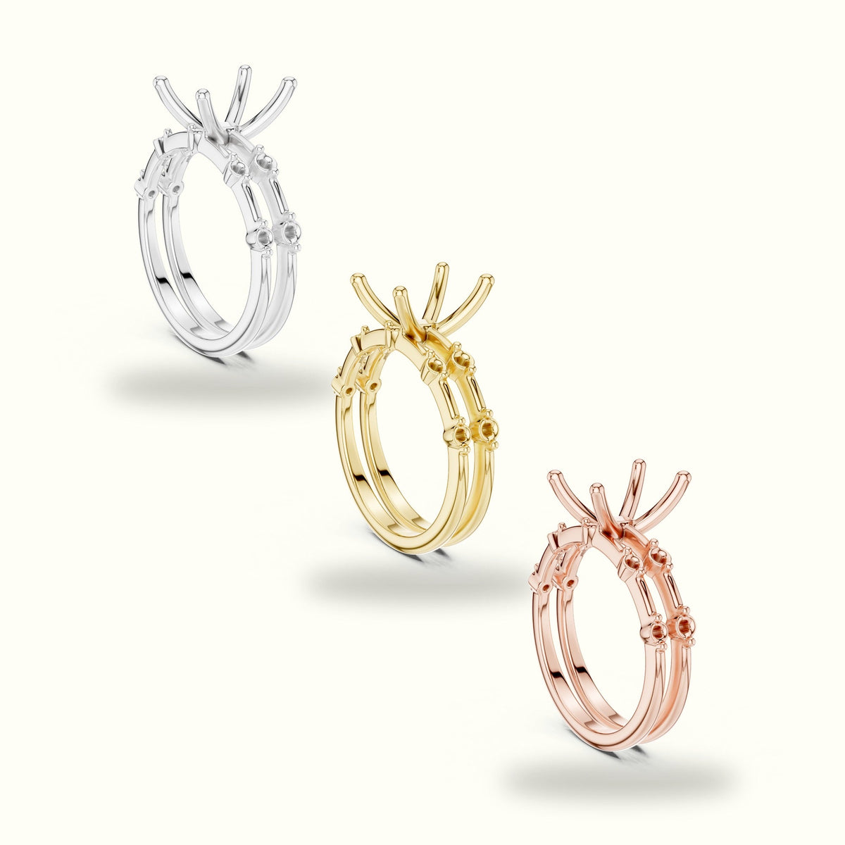 Radiant Lab-Grown Diamond Solitaire Ring with Peg Head Setting — White gold, in yellow, white and rose gold | Crystal N Cuts
