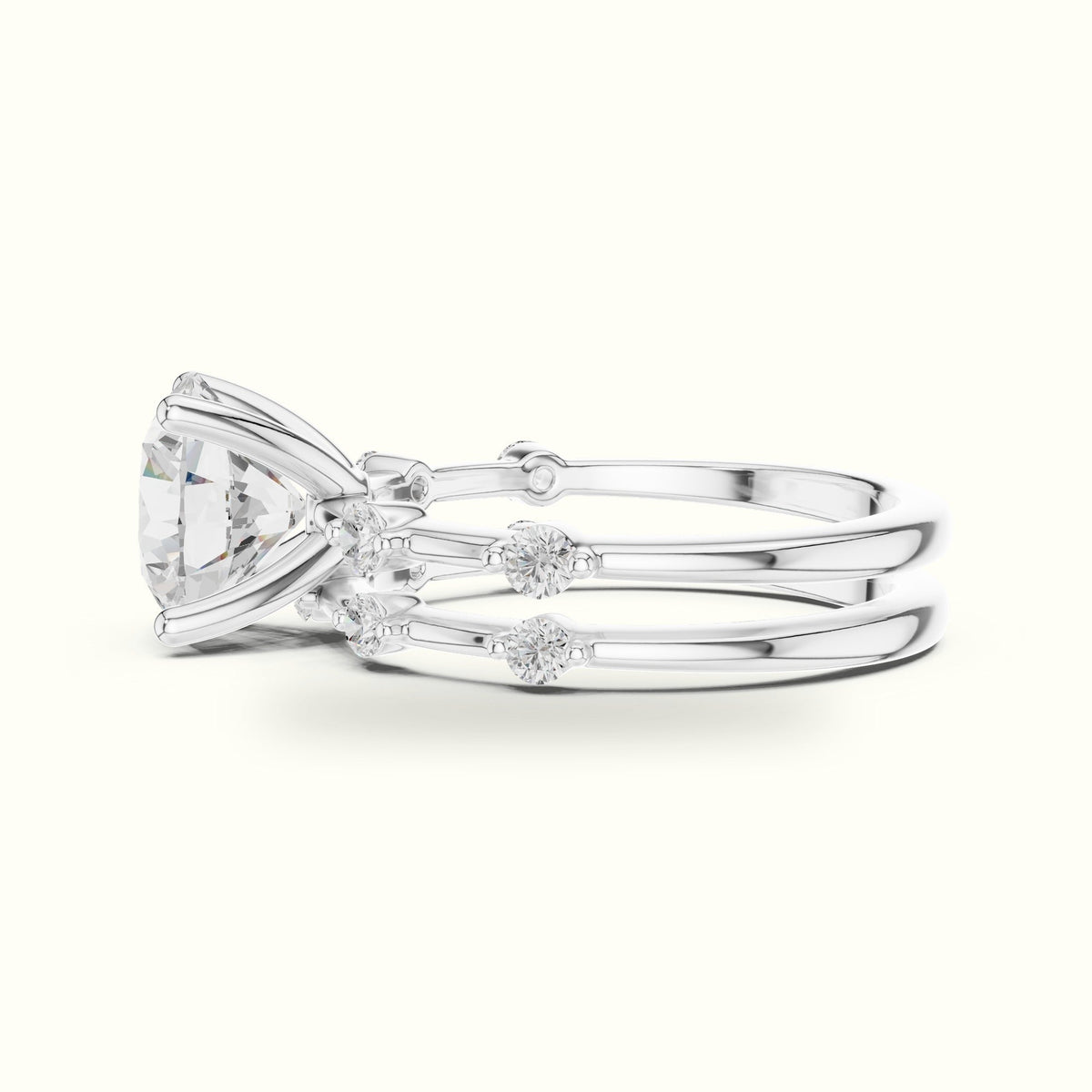 Round Lab-Grown Diamond Solitaire Ring with lab-grown diamond Band — White gold, view 3 | Crystal N Cuts