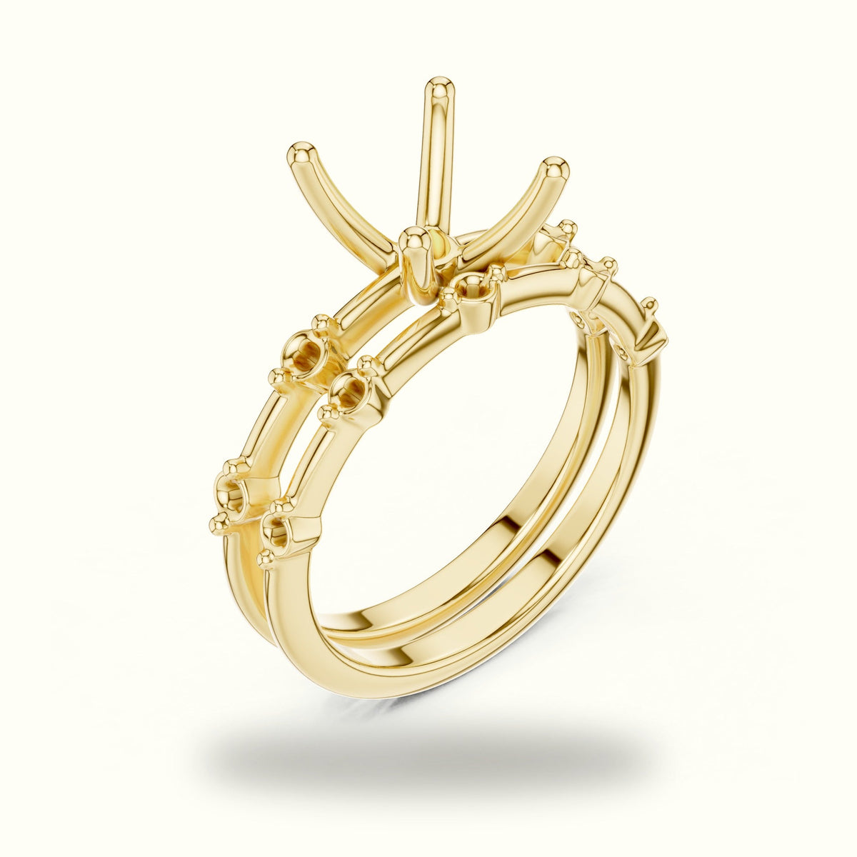 Round Lab-Grown Diamond Solitaire Ring with lab-grown diamond Band — Yellow gold, view 2 | Crystal N Cuts