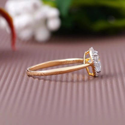 Yellow Gold Heart Halo Diamond Solitaire Ring with Round Brilliant Halo and Prong Setting